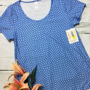 LuLaRoe Classic T Shirt Sky Blue Diamond Wave Geometric Print XS NWT Scoop Neck